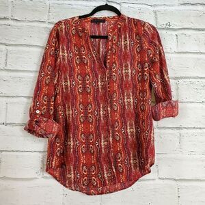 Sanctuary Button Up Paisley Red Long Sleeve Blouse Womens Medium